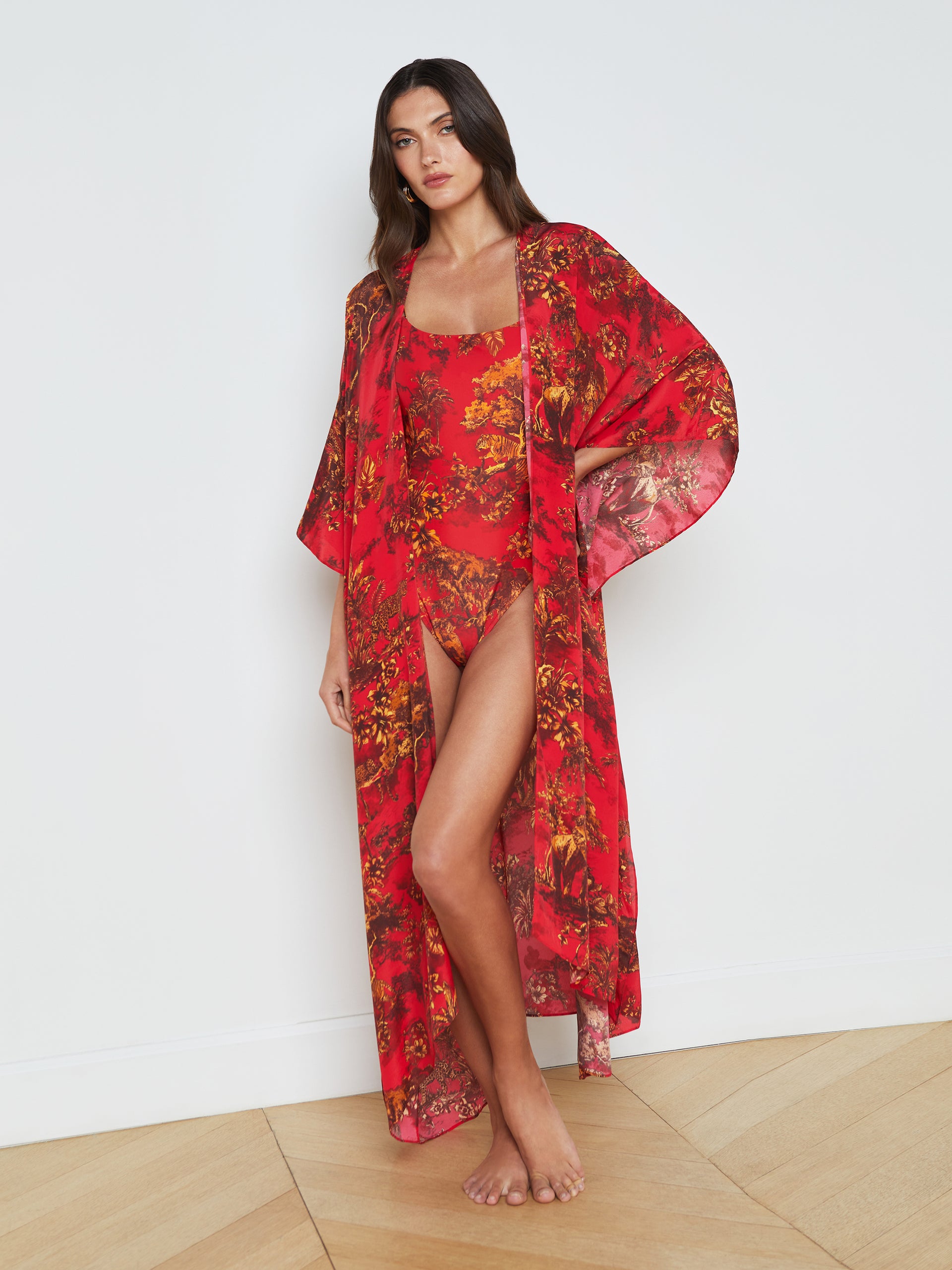 Kara Silk-Blend Kimono Cover-Up swim L'AGENCE Sale   