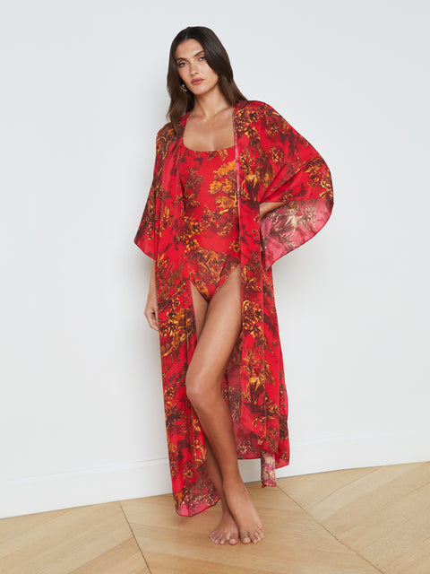 Kara Silk-Blend Kimono Cover-Up swim L'AGENCE   