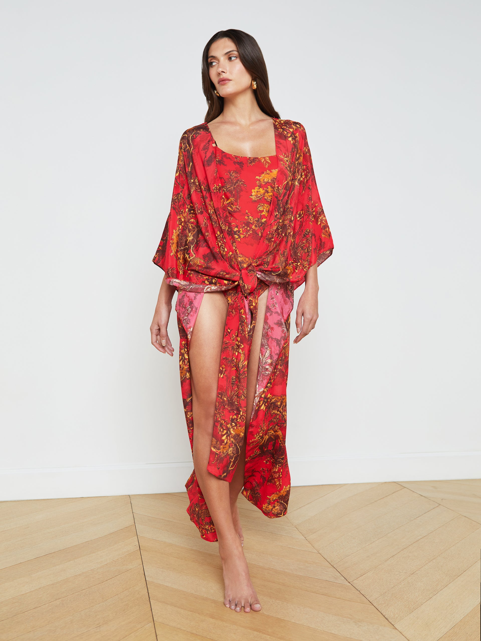 Kara Silk-Blend Kimono Cover-Up swim L'AGENCE Sale   