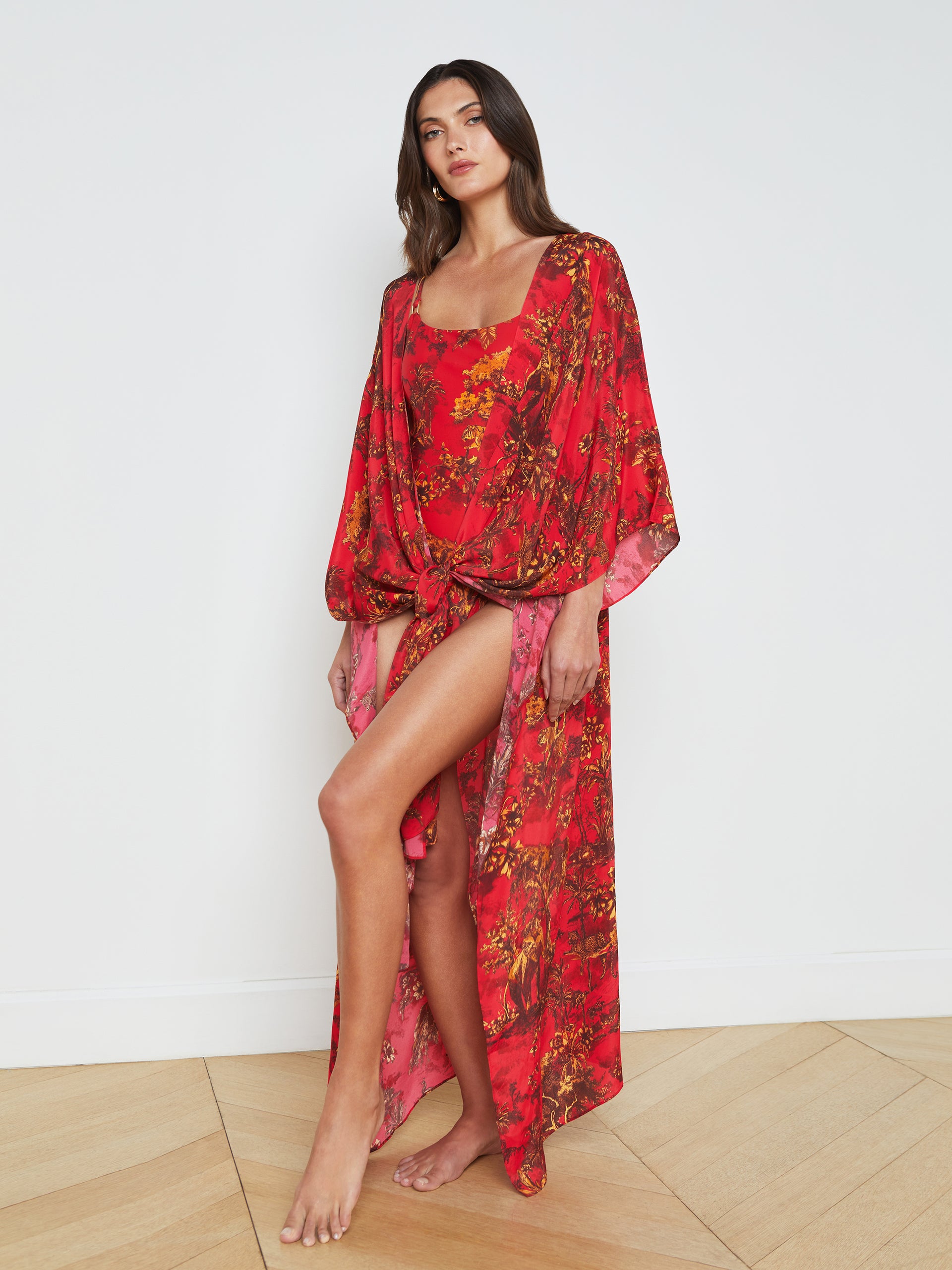 Kara Silk-Blend Kimono Cover-Up swim L'AGENCE Sale   