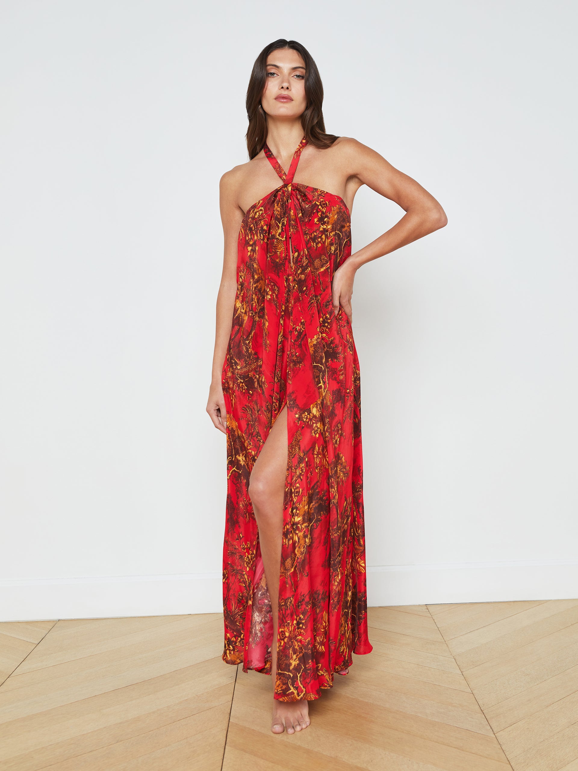 Gevena Silk-Blend Halter Maxi Dress swim L'AGENCE Sale   