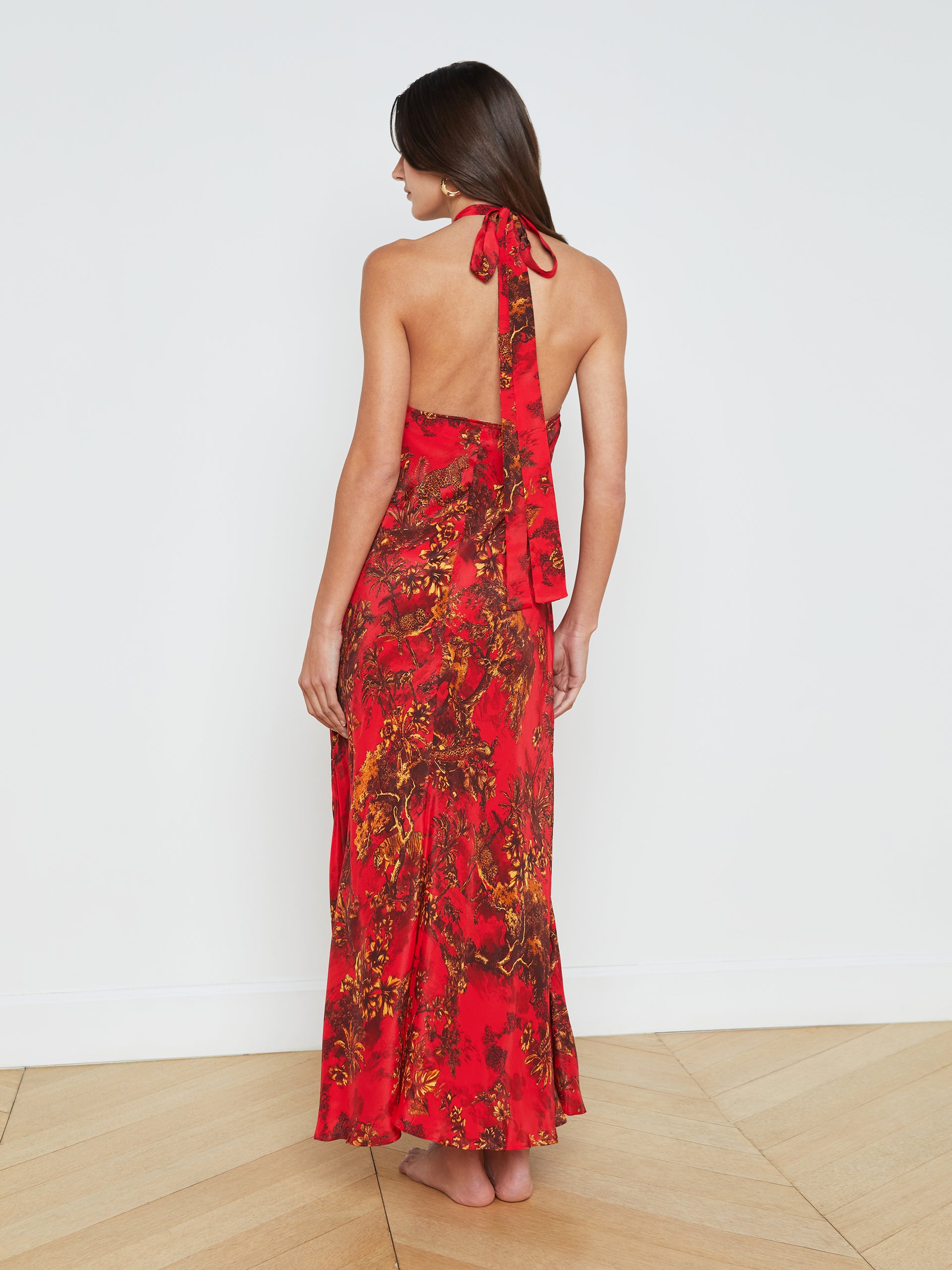 Gevena Silk-Blend Halter Maxi Dress swim L'AGENCE Sale   