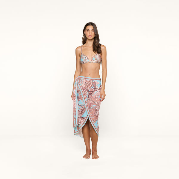 Marena Sarong in Brown/Ice Blue Paisley | L'AGENCE