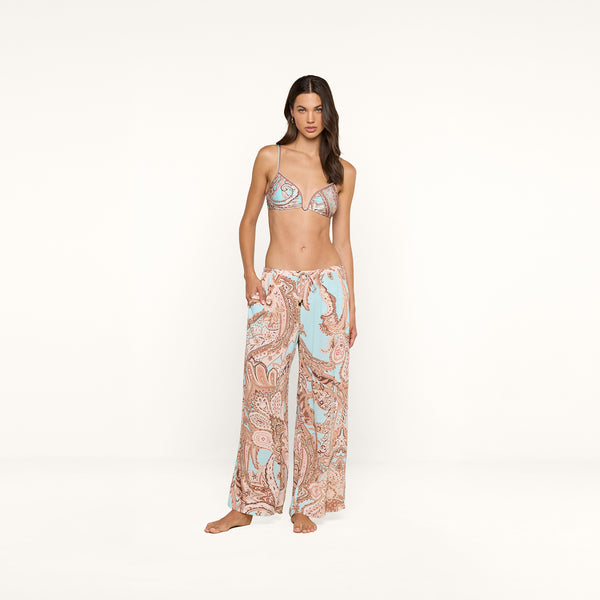 Geraldine Cover-Up Pant in Brown/Ice Blue Paisley | L'AGENCE