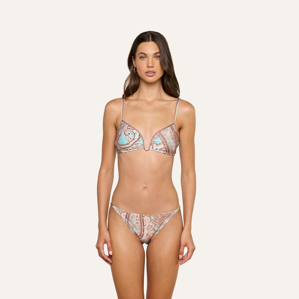 Alisha Bikini Top in Brown/Ice Blue Paisley | L'AGENCE