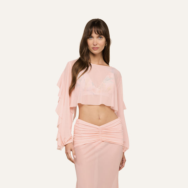 Ambala Cover-Up Top in Pink Ice Mesh | L'AGENCE