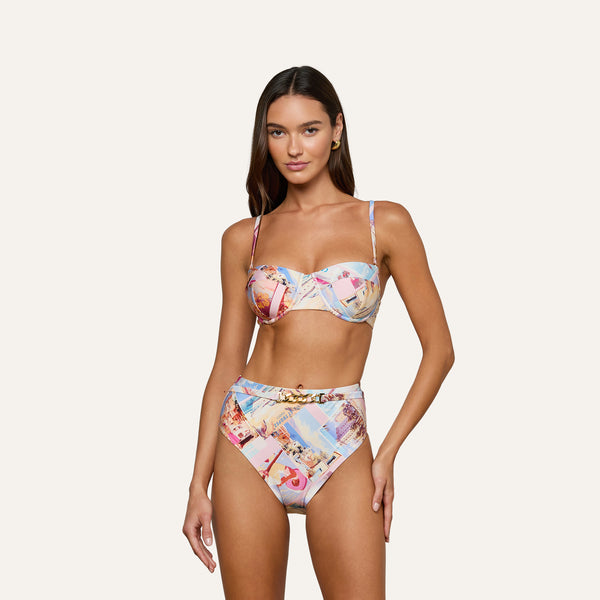 Alexandria Bikini Top in Light Pink Multi Postcard Print | L'AGENCE