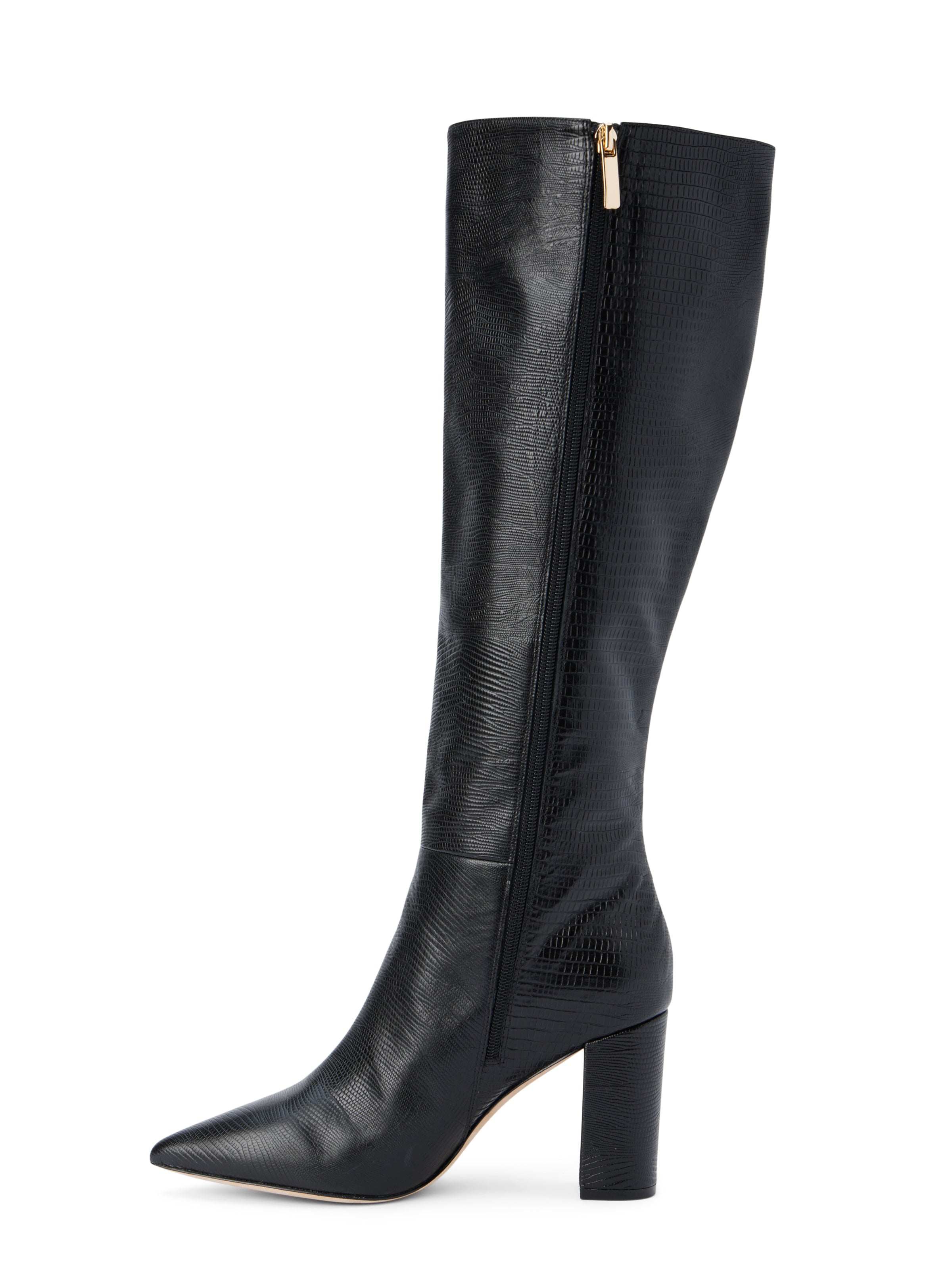 L'AGENCE Christiane Boot in Black Lizard Leather