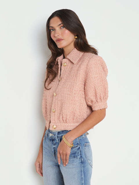 L'AGENCE - Cove Cropped Short-Sleeve Jacket in Dusty Pink