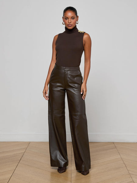 Livvy Leather Trouser in Chocolate | L'AGENCE