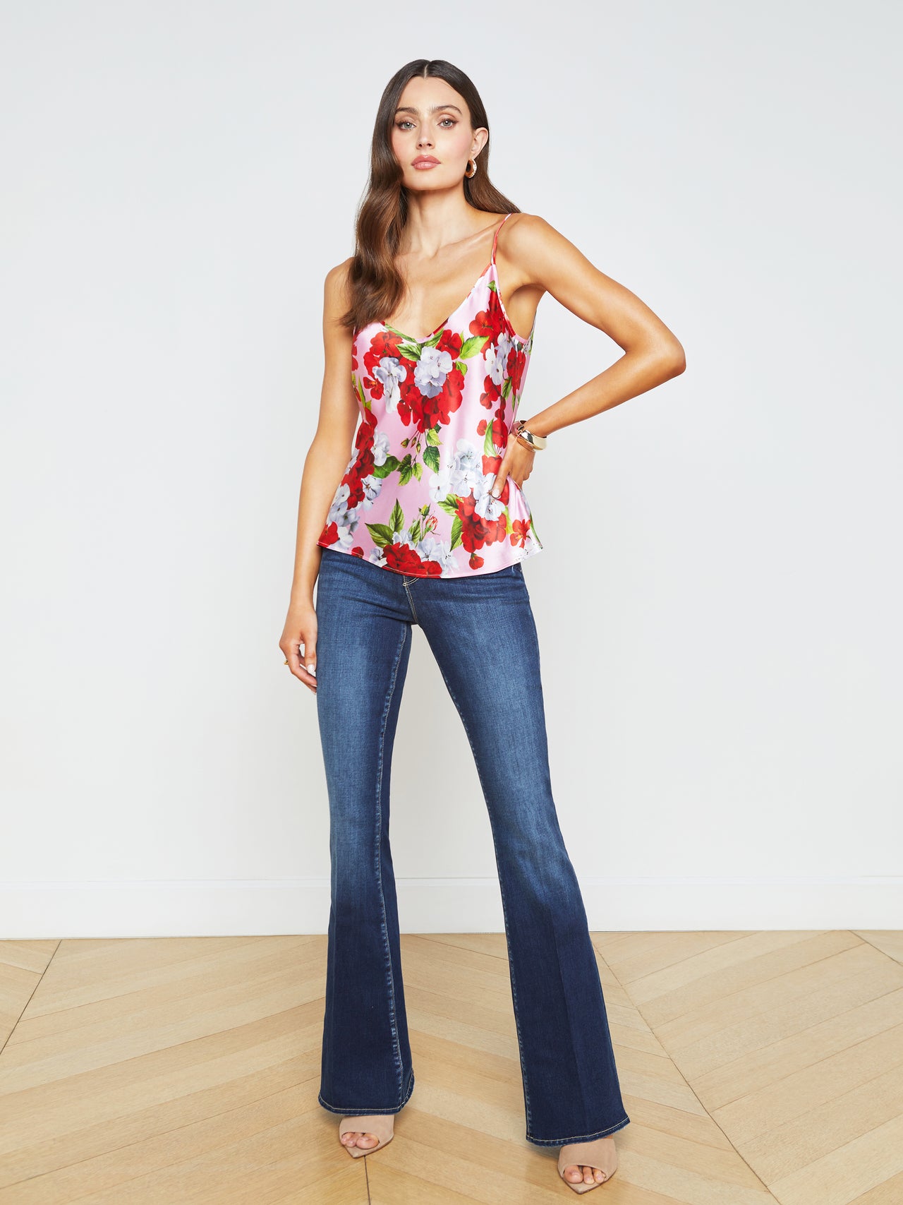 L'AGENCE - Lexi Floral Silk Camisole in Cotton Candy Multi Hydrangea