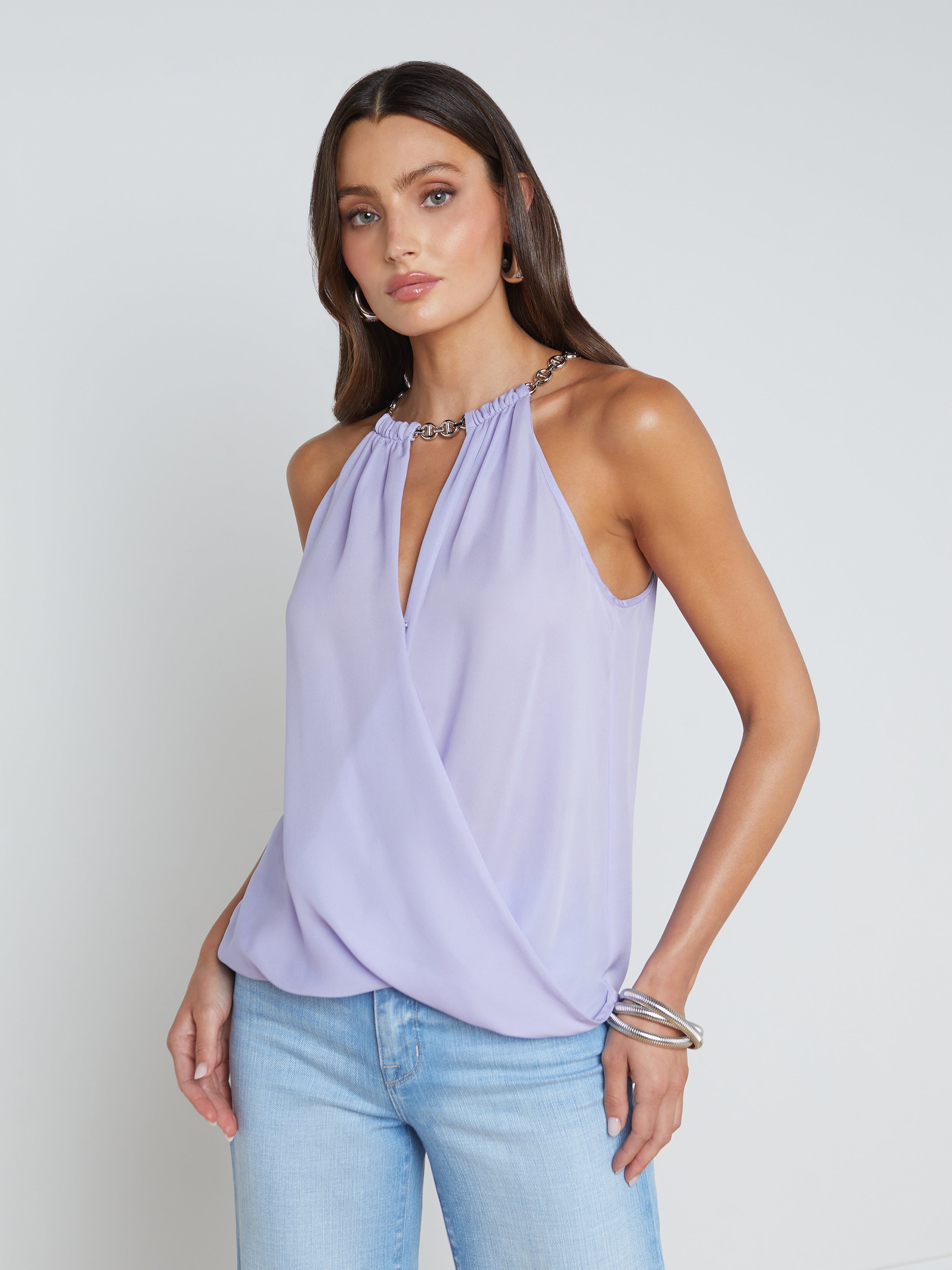 Featured: Lina Silk Chain-Neck Top