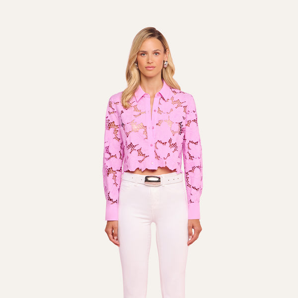 Seychelle Cropped Eyelet Blouse in Peony | L'AGENCE