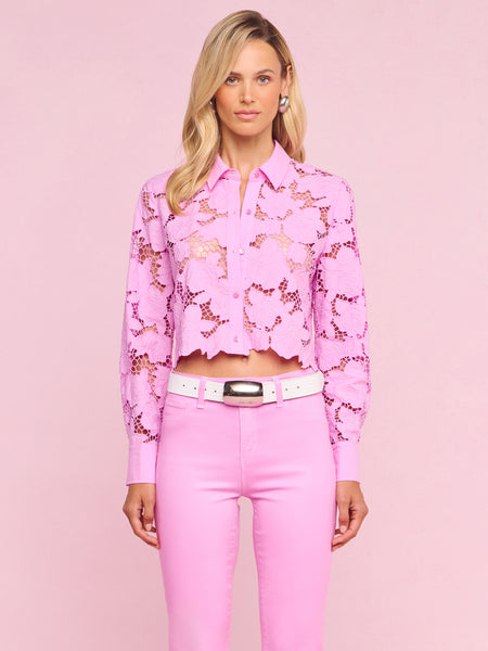 Seychelle Cropped Eyelet Blouse in Peony | L'AGENCE