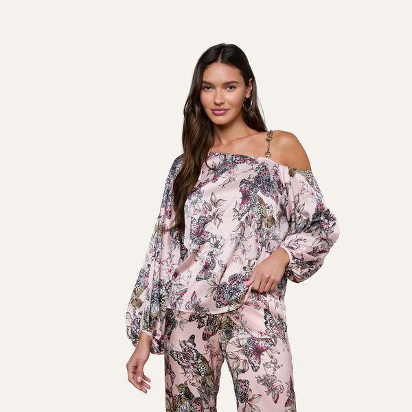 Asami Chain One-Shoulder Blouse in Light Nectar Pink Small Multi