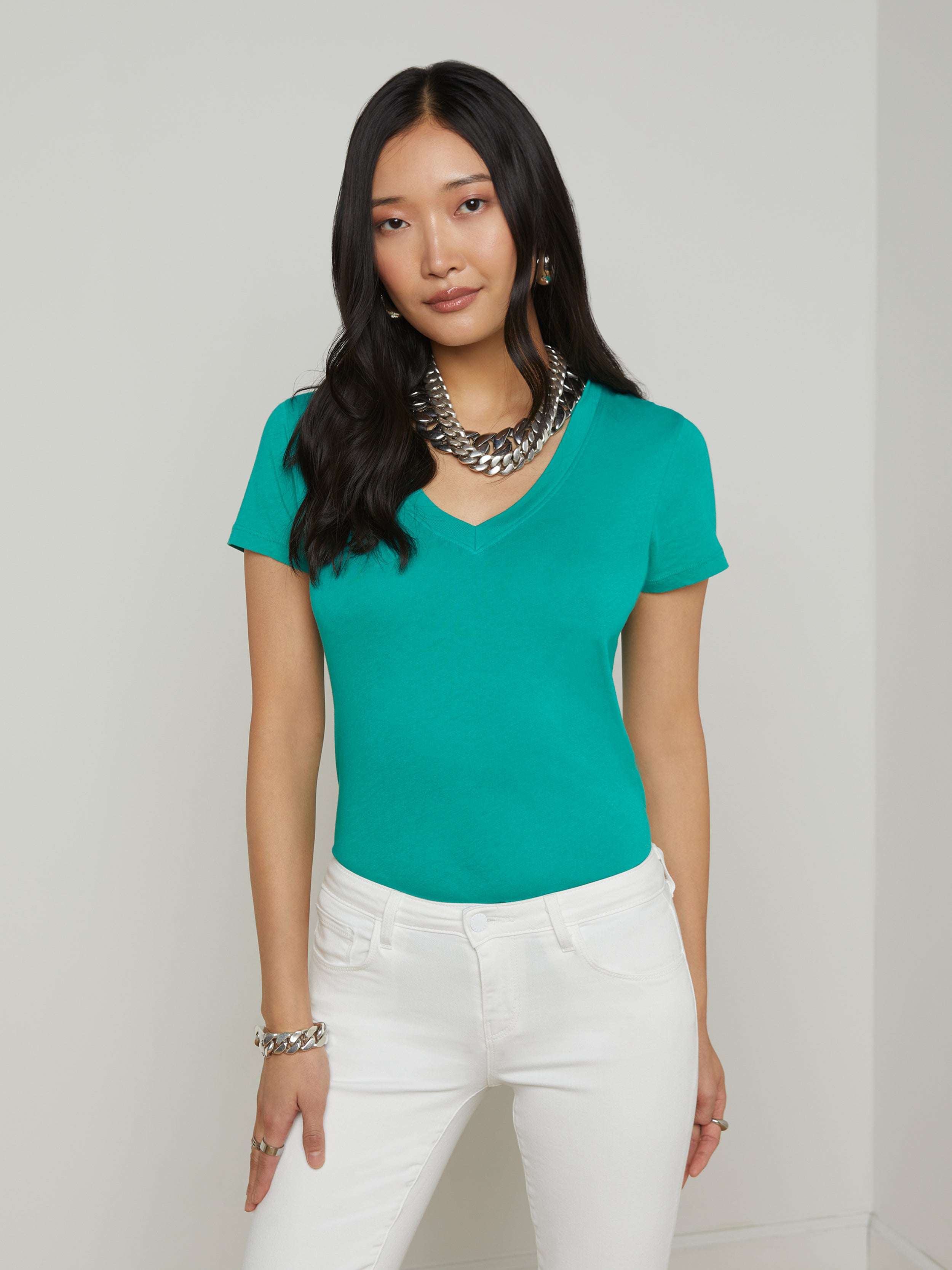 Becca Cotton V-Neck Tee tee shirt L'AGENCE