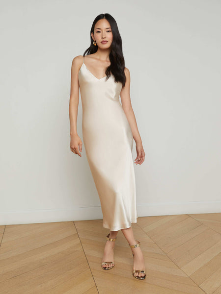 L'agence Seridie Silk Slip Dress in Champagne
