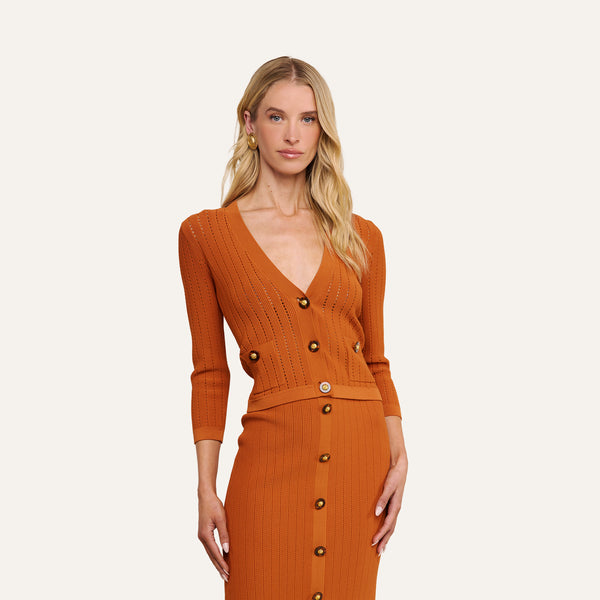 Irvin Pointelle Knit Cardigan in Sienna | L'AGENCE
