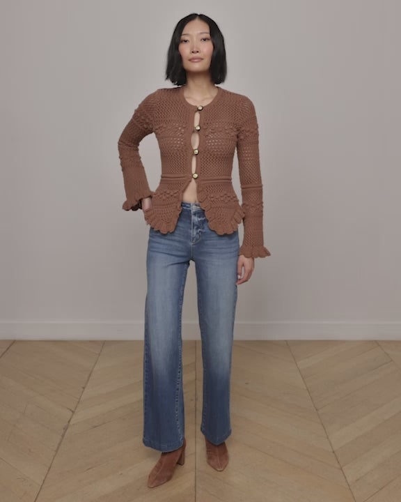 Kiva Knit Cardigan in Dark Cinnamon Swirl/Gold | L'AGENCE