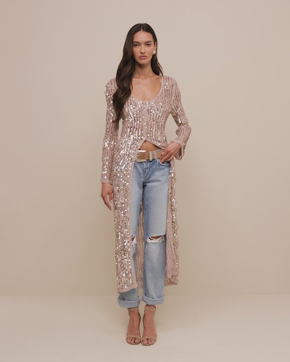 Sanya Crocheted Cardigan in Misty Rose/Sequins | L'AGENCE