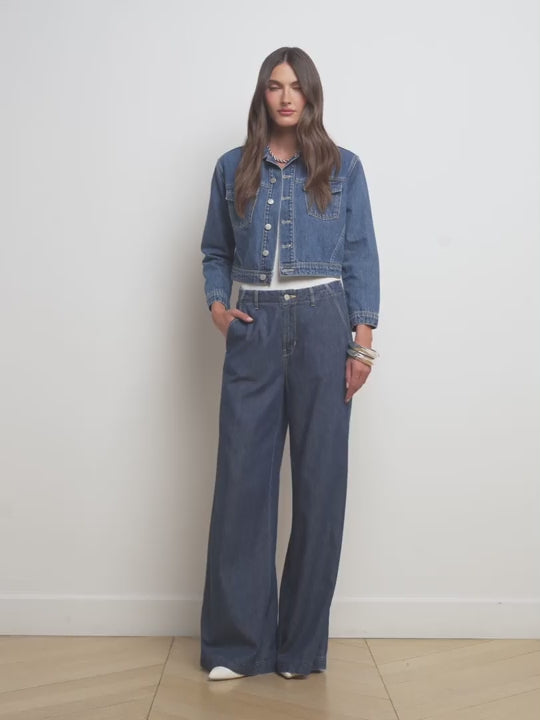 L'AGENCE - Koda Cropped Denim Jacket in Glendora