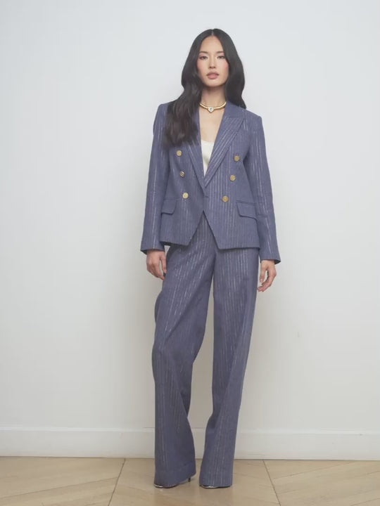 【関税&送料込】Golden  Single-Breasted Pinstriped Jack L'AGENCE - Kenzie Pinstriped Blazer in Wild Wind/Gold Pinstripe