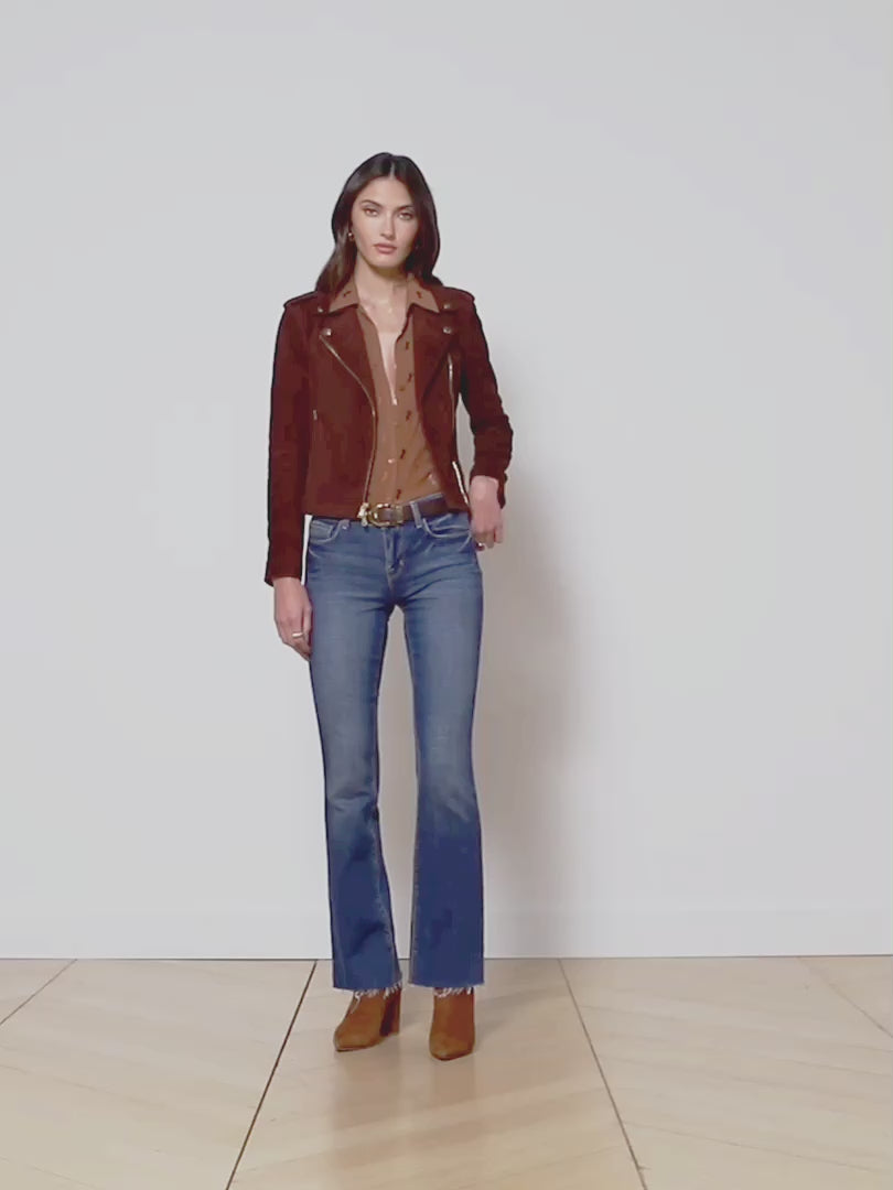 Cropped in Colombia: Suede Moto Jacket + Wide Leg Jeans - The Mom Edit