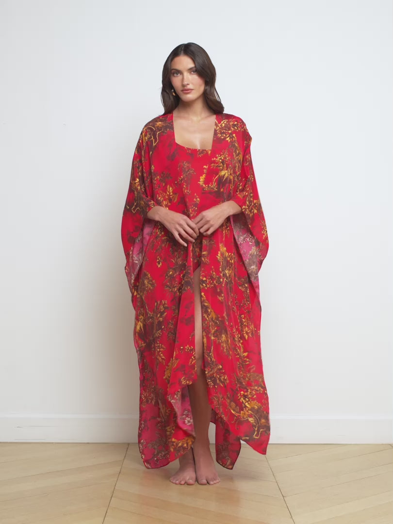 Kara Silk-Blend Kimono Cover-Up swim L'AGENCE Sale