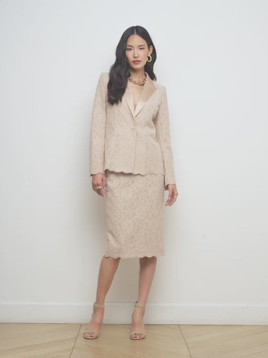 Royal Lace Pencil Skirt in Doeskin | L'AGENCE