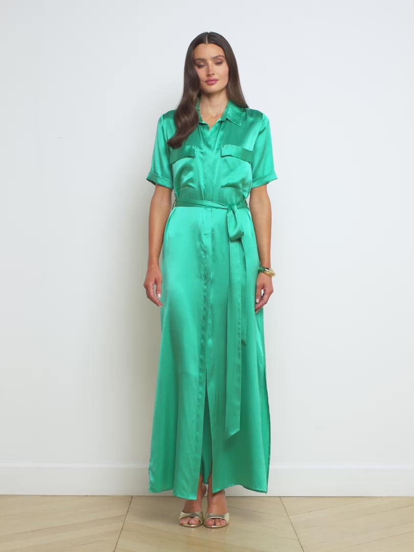 L'agence Emerald Green Velvet Cameron Maxi Shirt Dress, Sz XS, on sale Perfect, NWT