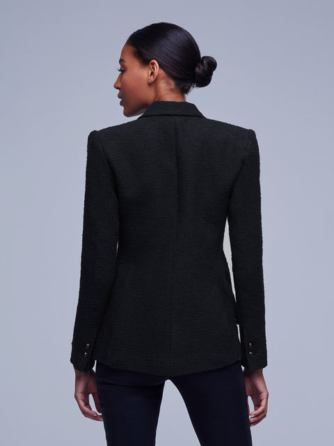 L'AGENCE Chamberlain Tweed Blazer In Black/Black