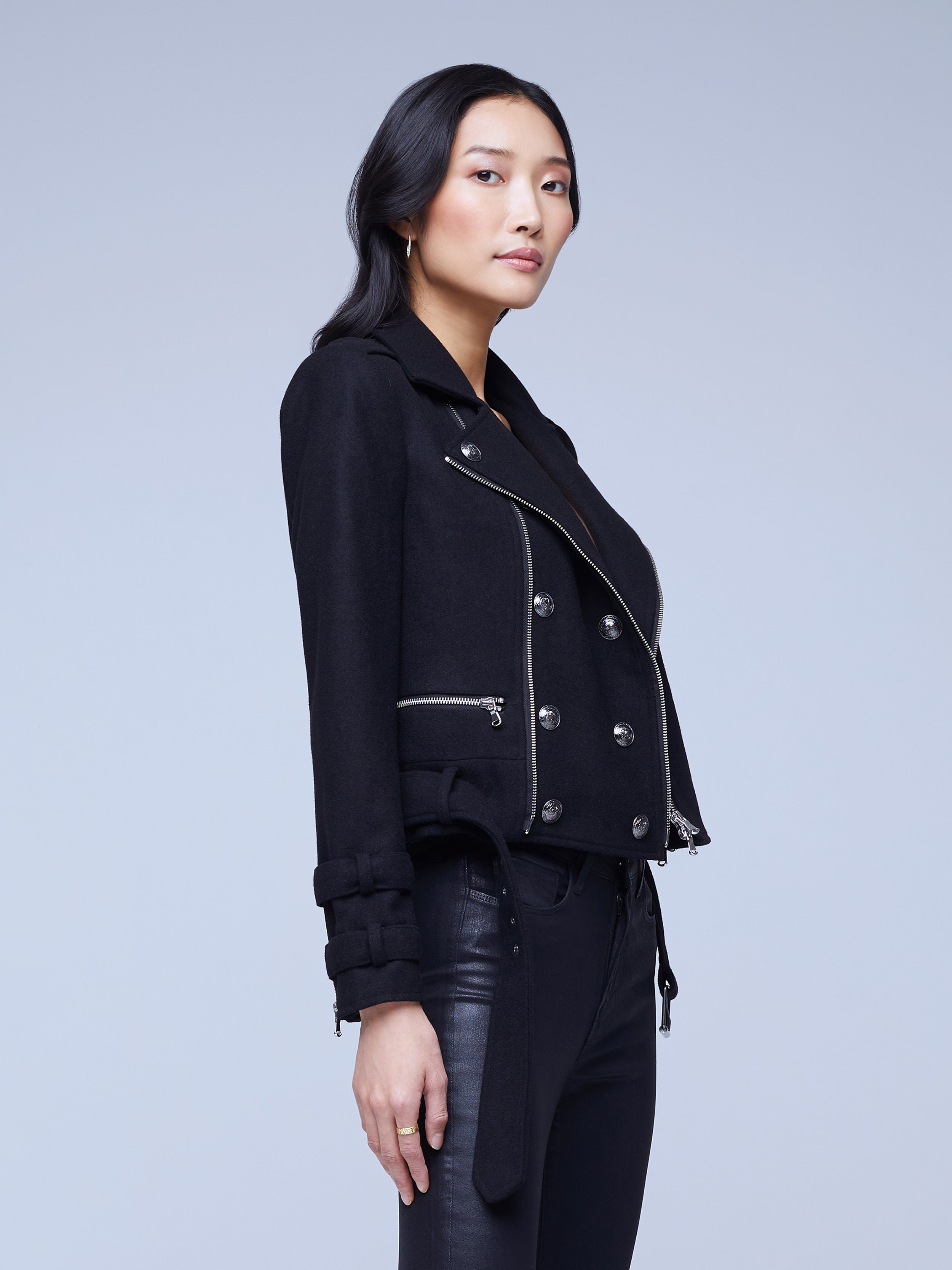 Black on sale belted jacket