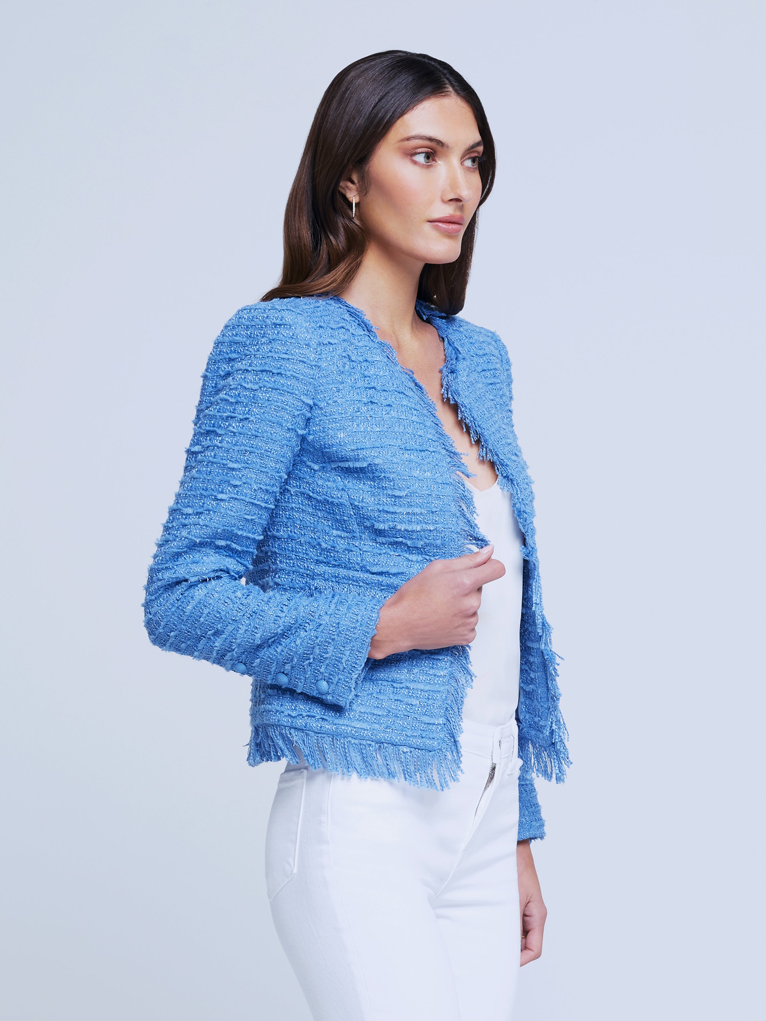 Fringe tweed outlet blazer