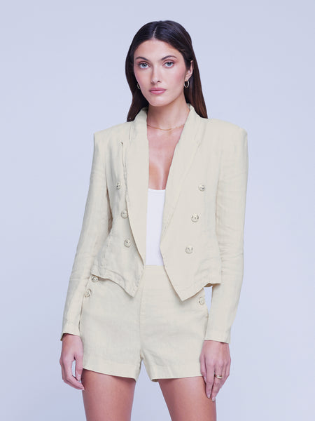 L'AGENCE Wayne Linen Blazer in Oat