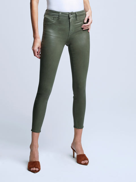 L'AGENCE Margot High Rise Skinny Jean In Ivy Green Coated