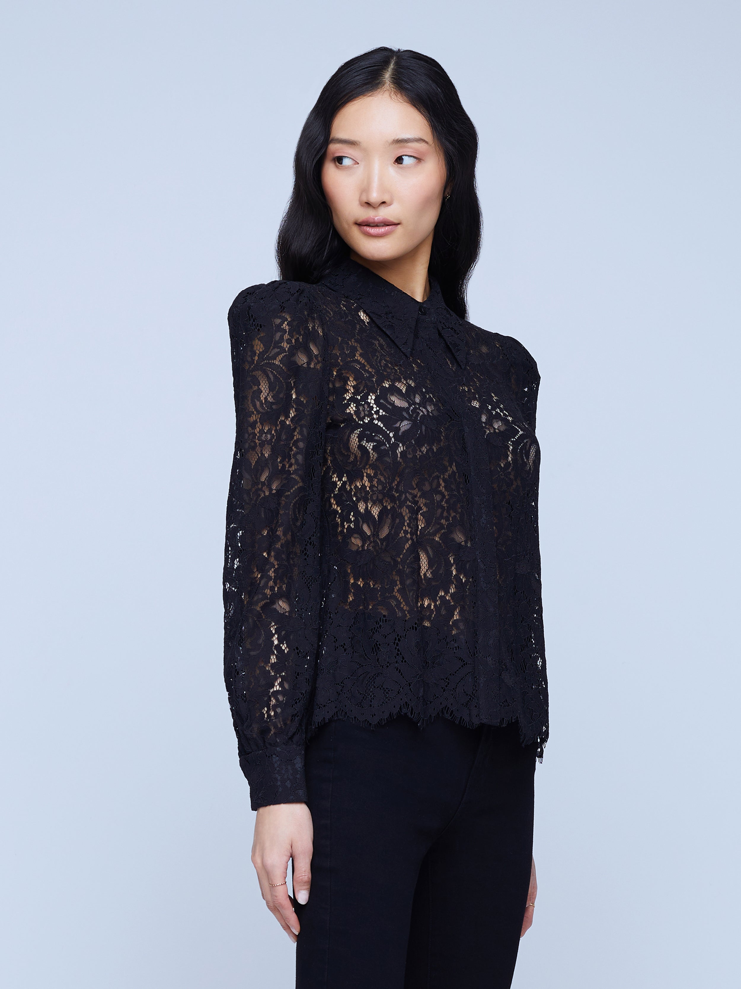 L'AGENCE Jenica Blouse In Black Lace