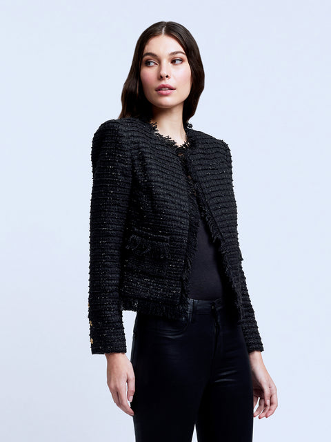 L'AGENCE Angelina Tweed Jacket In Black